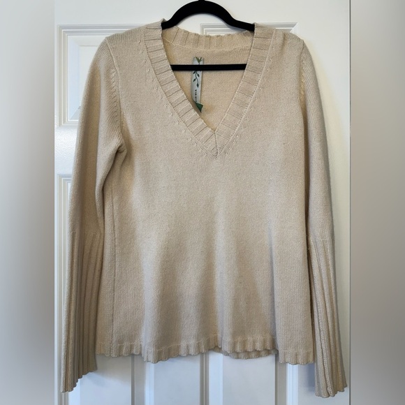 Viridis Luxe V Neck Cashmere Wool Hemp Blend Sweater Size Large